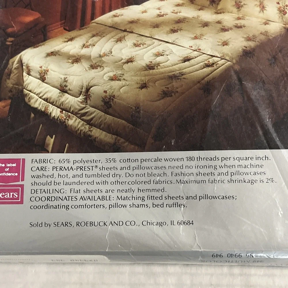 Vintage Sears Full Twin Flat Sheet Sheerwood Garden Percale Cottagecore NOS‎